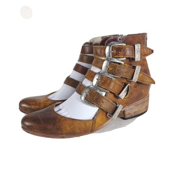 freebird Shoes - Freebird by Steven Women's Scarlett US 7 Cognac Distressed Strappy Boots Shoes